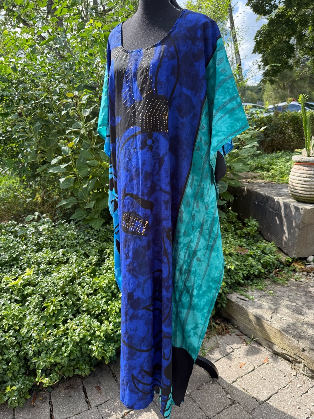 Flowing Blue & Teal Women's Caftan Dress Jessica Taylor brand one size fit all